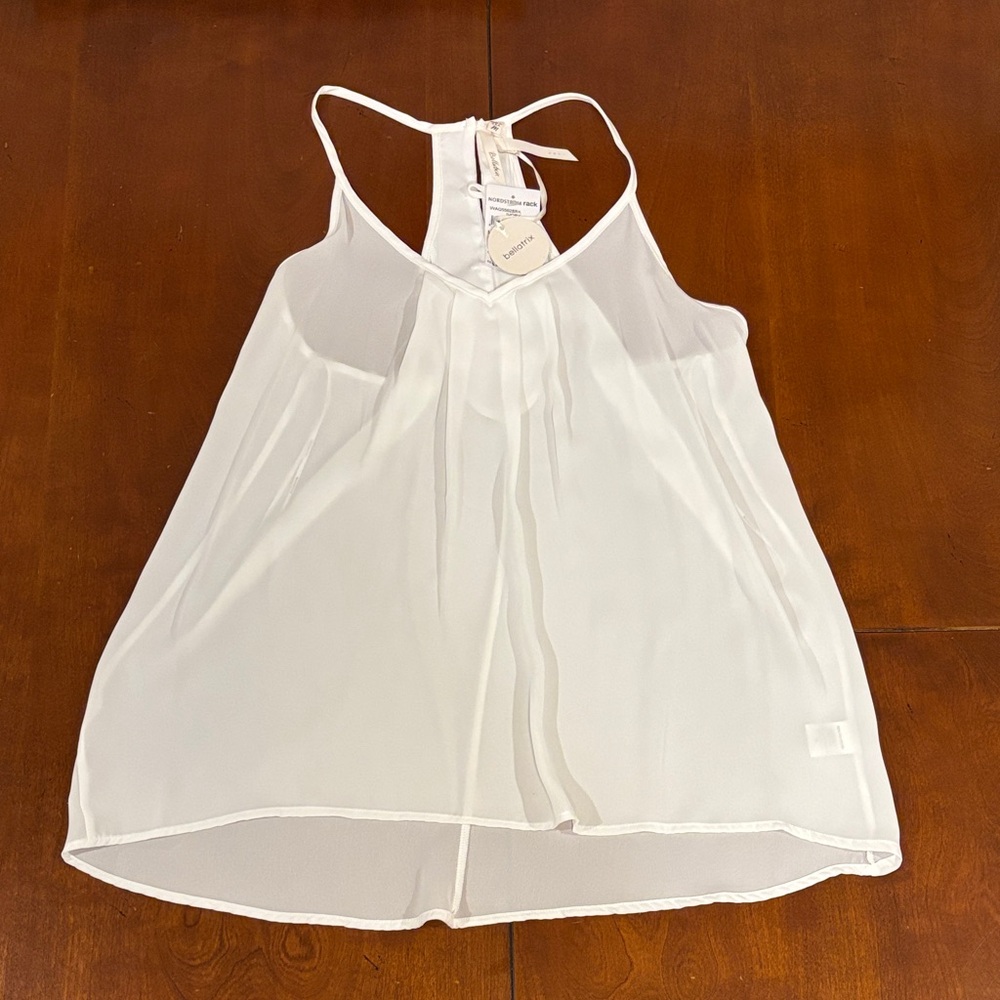 Bellatrix White Racer Back Tank Top With Brass Toned Buttons.‎  NWT